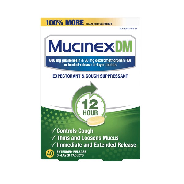 Mucinex DM 12-Hour Expectorant and Cough Suppressant Tablets, 40 ct