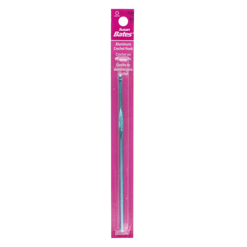 Susan Bates 5-1/2-Inch Silvalume Aluminum Crochet Hook, 3.25mm, Blue
