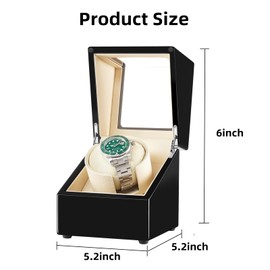 JQUEEN Watch Winder, Single Watch Winders for Automatic Watches with Quiet Motor, Powered by AC Adapter or Battery 4 Modes for Man and Women Watches