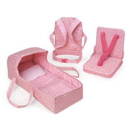 Badger Basket On-The-Go Doll Set with Pretend Booster Seat, Travel Bed, and Carrier for 18 inch Dolls - Pink/Stars