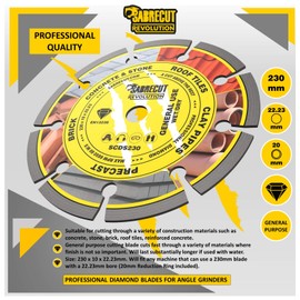1 x SabreCut SCDS230 230mm (9 inch) x 10mm x 22.23mm Bore Segmented Angle Grinder Diamond Circular Saw Blade