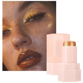 KARLOR Highlighter Stick Glitter Face Body Highlighter Pen Makeup Pink Shiny Body Shimmer Pearlescent Fine Sparkling Delicate Glitter for Nose Eyes Collarbone (04#Gold, 9g)