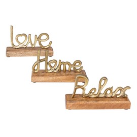 levandeo Set of 3 Lettering Love Home Relax Gold Mango Wood Metal Stand Decorative Letters Table Decoration