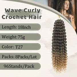 FANWYFYU 8Packs Wave Curly Crochet Hair 18Inch Goddess Passion Twist Crochet Hairs Pre-Looped Long Bohemian Crochet Braids Deep Wave Curly Hair Extensions for Butterfly Faux Locs (T27)