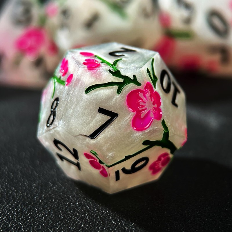 HAOMEJA Resin Flower Dice Set 7pcs/ Sharp Edged Polyhedral Dice/Apply