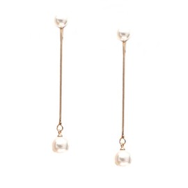 Idin Jewellery - White faux pearl with dangling gold-tone chain drop clip on earrings