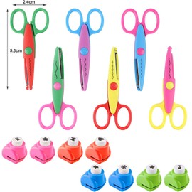 14 Pieces Colorful Creative Kids Craft Scissor Set, Crinkle Scissors and Punch Paper Shaper for Photo DIY Stamp Paper Cutting Best Gift for Kid Children's Day Gift