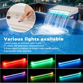 Pool Fountain, Pool Fountains for Above Ground Pools with Light, Relaxing Waterfall Ground Swimming Pool Attachment, Water Spillway Koi Pond Waterfalls Fountains Kit (White-Colorful Light)