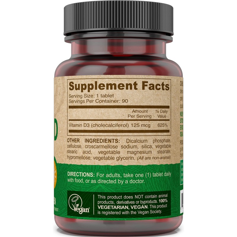 DEVA Vitamin D3 5000 IU, Sunshine Supplement, 125 mcg of