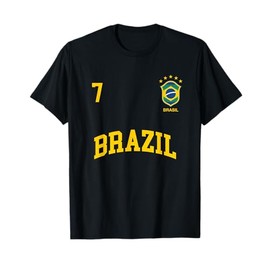 Squadra Calcio Brasile Numero 7 Bandiera Brasiliano Maglietta