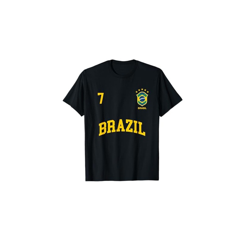 Squadra Calcio Brasile Numero 7 Bandiera Brasiliano Maglietta