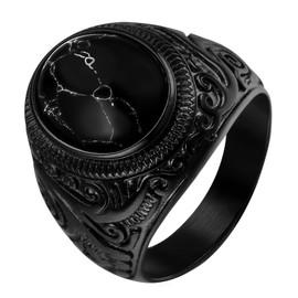 Oidea Black Onyx Rings for Men: Retro Men's rings Stainless Steel Ring Cocktail Party Biker Signet Ring Band Men's Jewelry Gift, Size 11