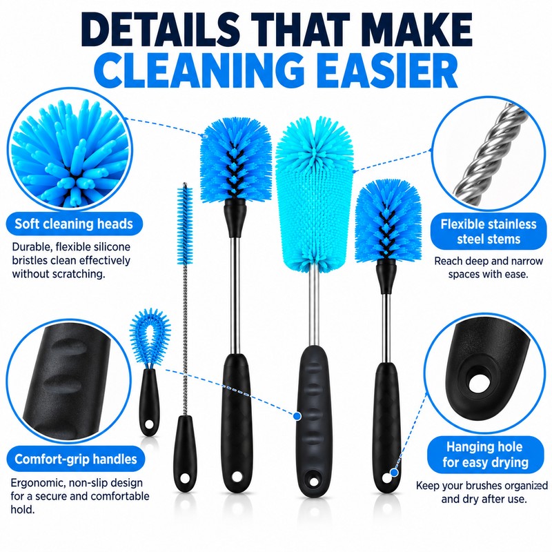 Bottle Cleaning Brush Set for Water Bottles – Stainless Steel