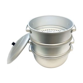 TrueCraftware- 11-1/2" x 14-1/2" Aluminum 3 Tier Steamer Set 3/8” hole size- Steamer for Cooking Pot Food Steam Pots with Lid for Cooking Vegetables Seafood Soups Stews and Pasta