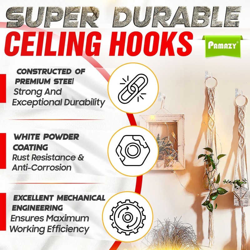 [UPGRADED] 2Pcs 200LBS Rotatable Ceiling Hooks with 4 Screw Points