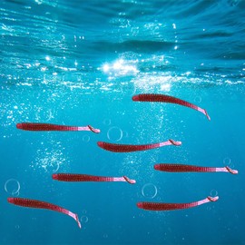 TIXIPEM 2.95" T-Tail Soft Fishing Lures [30-Pack] - Paddle Tail Swim Bait for Bass Trout in Saltwater & Freshwater - Rigged with 1/0 & 2/0 Hooks - Purple Red & Durable ABS Plastic