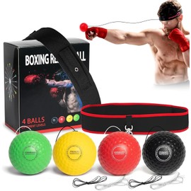 Pelota de Boxeo Montado En la Cabeza, Reflex Ball Velocidad de Boxeo, con 2 Cintas para la Cabeza, 4 Balones de Entrenamiento, Adecuado para Mejorar la Velocidad de Reacción