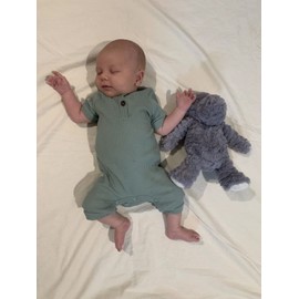 Newborn Infant Baby Boy Girl Summer One-Piece Clothes Knitted Solid Short Sleeve Romper Jumpsuit Bodysuit - 9-12 Months (Light Green+Blue)