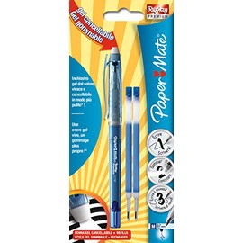 Premium Paper Mate Replay Eraseable Gel Pen Medium Point 1 stylo + 2 recharges blue