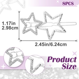 Joez Wonderful 8 Pcs Star Hair Clips, Metal Star Hairpins, Silver Rhinestone Star Hair Accessories for Women, Girls, Thick Hair, Long Hair
