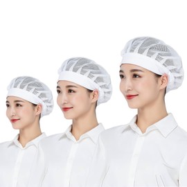 Hybursky Mesh Chef Caps 3PCS Unisex Elastic Catering Hats Restaurant Kitchen Cooking Hats Industrial Workshop Hair Nets Adjustable Reusable Food Service Hat for Workers Bakers, White