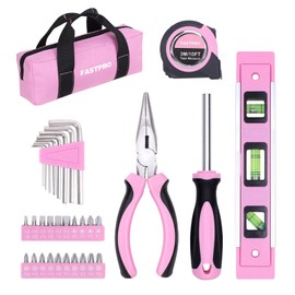FASTPRO 33-Piece Pink Tool Kit, Household Tool Set with Screwdriver Bits & Holder, Basic Hand Tools for Women with Tool Bag