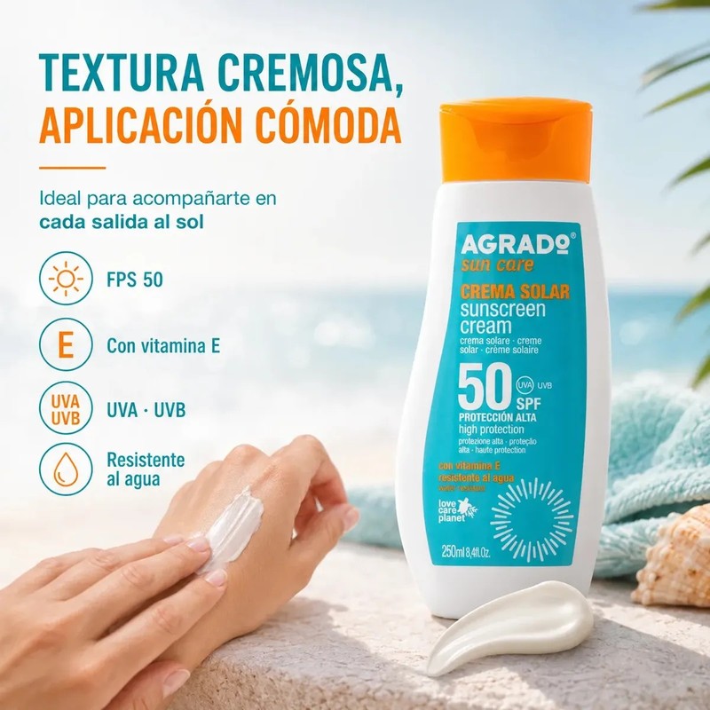 Bloqueador Solar Crema Fps50 Vitamina E Agrado 250ml