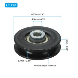 PATIKIL Universal Bearing Pulley Wheel 60mm/2.4", 2 Pack Nylon Bearing Pulley Wheel Lifting Bearing Wheel Replace for Gym Equipment Part Cable Machine