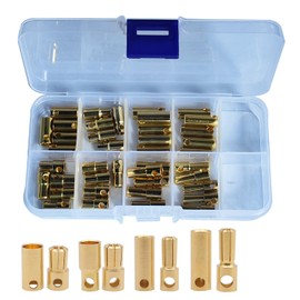 GTIWUNG 40 pieces 5 mm 5.5 mm 6 mm 6.5 mm gold-plated banana plug motor electronic female male plug, 30 pairs RC brushless motor ESC gold-plated banana plug ball plug