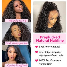 AMIRTY 250% Density 13x6 HD Transparent Lace Front Human Hair Wigs For Women Mongolian Deep Curly Lace Front Wig Human Hair Pre Plucked Deep Wave Frontal wig 20 Inch