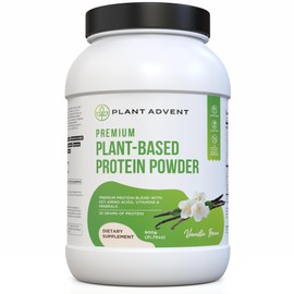Plant Advent Premium Plant-Based Protein Powder - 100% Vegan, No Artificial Flavors, Gluten-Free and Dairy-Free (2 lbs, Vanilla Bean)