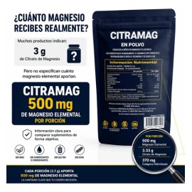 Citrato de Magnesio en Polvo 500 gramos | Con Colágeno Hidrolizado | 135 Porciones | Salud&Vida