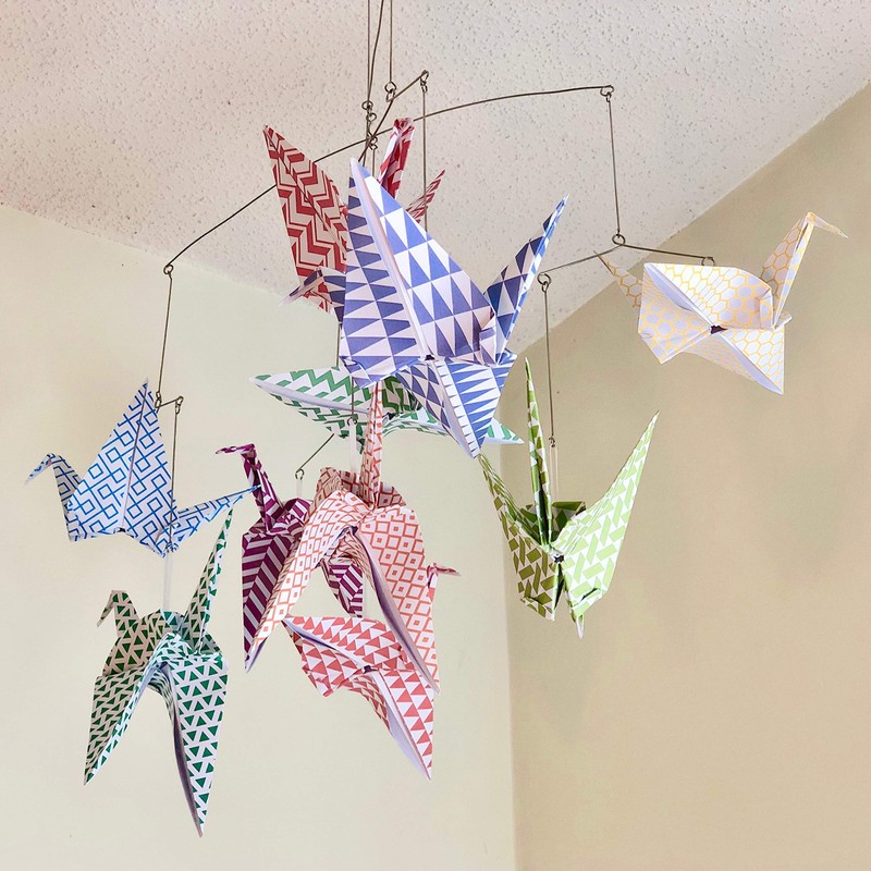 Patterned Rainbow Origami Bird Crane Baby Nursery Mobile