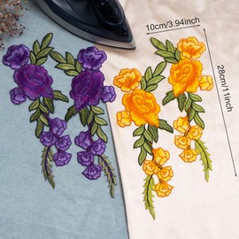 CHANZET Rose Flower Iron On Patches Vintage 4pcs, Embroidery Patches for Clothing, Floral Applique Embroidered Patches Sew for Clothes Dresses Decorative DIY Craft Orange Purple