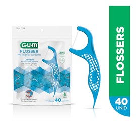 GUM Flossers Acción Múltiple 40 pzas – Palillos Dentales con Hilo y Mango Ergonómico con Sabor Menta