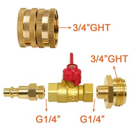Joywayus Brass Winterize Blowout Adapter Kit 1/4" Male Quick Connect to 3/4" Male GHT Thread with Ball Valve and 3/4" GHT Female Fitting