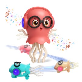Vodolo Magic Electric Dancing Jellyfish Toy with Led Light and Music,Playful Automatic Steer Crawling Dancing Jellyfish with Smart Tentacle Explorer,Dancing Octopus Toy Tummy Time Baby Toys,Pink