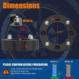 GAsupply 4×156 ATV Wheel Spacers 12x1.5 Studs, 2 inch 50mm 4 Lug Black Wheel Spacer Adapters 131mm Hub Bore, 4 Pcs