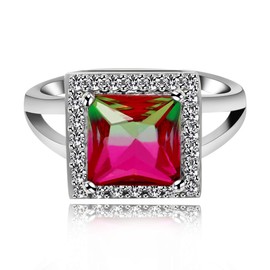 Uloveido Big Oval Square Created Tourmaline October Birthstone Solitaire Ring Platinum Plated AAA CZ Wedding Band Engagement Rings for Women, Zirconia, Tourmaline
