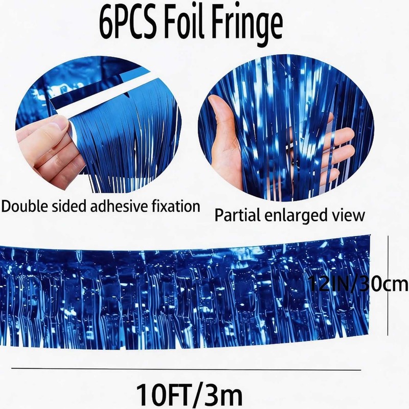 KUNYYI Blue Foil Fringe Garland 6Pcs 10 Feet Metallic Tinsel
