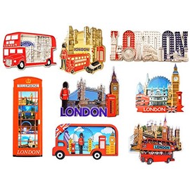 Set of 8 UK London Icons Design Metal & Resin Mix Fridge Magnets (Shoponica)