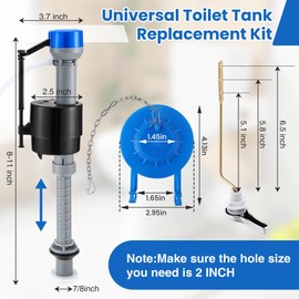 Saillong Universal Toilet Flusher Replacement Kit, Fill Valve, 2-Inch Flapper, Side Mount Handle Lever, Water-Saving, Adjustable Toilet Repair Kit Inside Tank, Easy to Install(1 Set,Blue Grey, Blue)