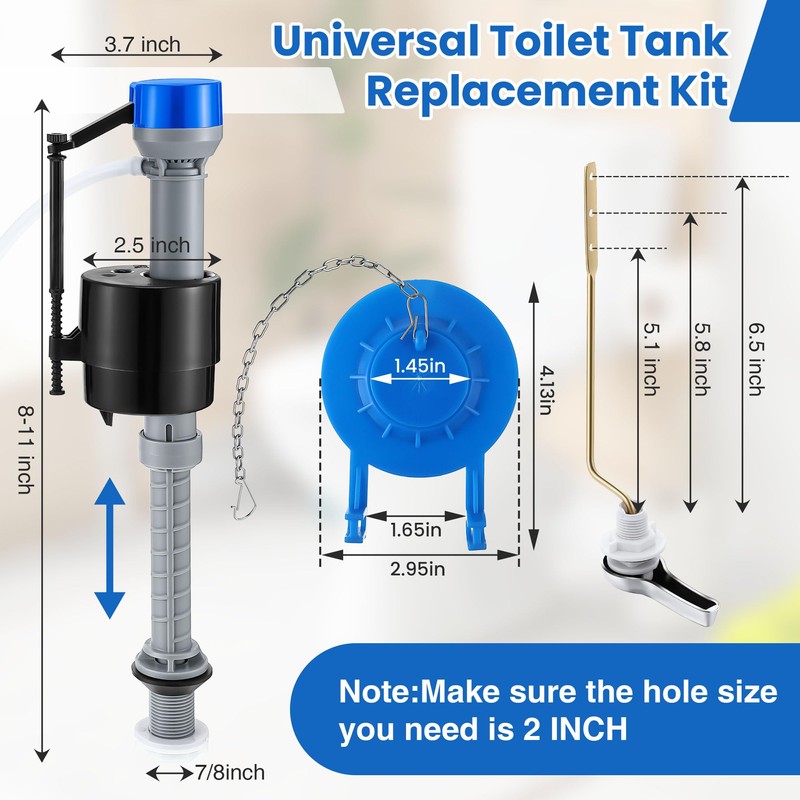Saillong Universal Toilet Flusher Replacement Kit, Fill Valve, 2-Inch Flapper,