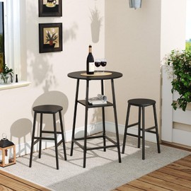 MAHANCRIS Round Bar Table, 37.4" High Pub Table, 2-Tier Counter Height Cocktail Table, High Top Table with Storage, Bistro Table for Small Spaces, Easy to Assemble, Black BTHB12501