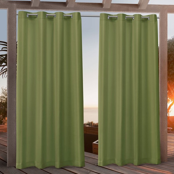 Nicole Miller Canvas Indoor/Outdoor Grommet Top Curtain Panel, 54"x108", Green Apple, Set of 2