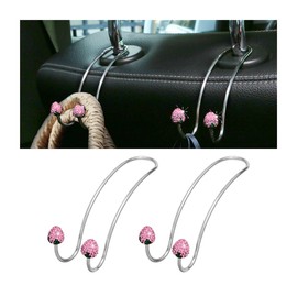 BESULEN Strawberry Car Decor Hooks, 2 Pack Bling Diamond Seat Back Organizers, Auto Headrest Storage Hangers Hooks for Purse Handbag Clothes Grocery, Universal Car Accessories for Women (Pink)