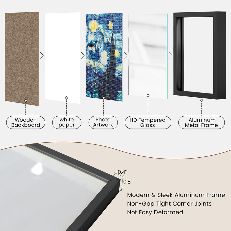 Heimlove 4x5 Metal Picture Frame,Black Aluminum Photo Frames-Real Tempered Glass,Tabletop