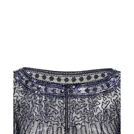 Grouptap Wedding brides women gatsby cape shawl beaded wrap bolero blue black for 1920s art decor fashion evening party dress (Blue)