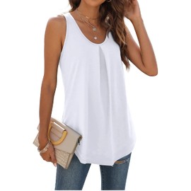 WIHOLL White Tank Tops for Women Sleeveless Cute V-Neck Plus Size Tanks Solid Color XL