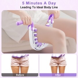360° Cellulite Massager - 12 Rolls Massage Roller for Legs Back Waist Arms - Removable Handle, Adjustable Handles, Fascia Massager (Purple)
